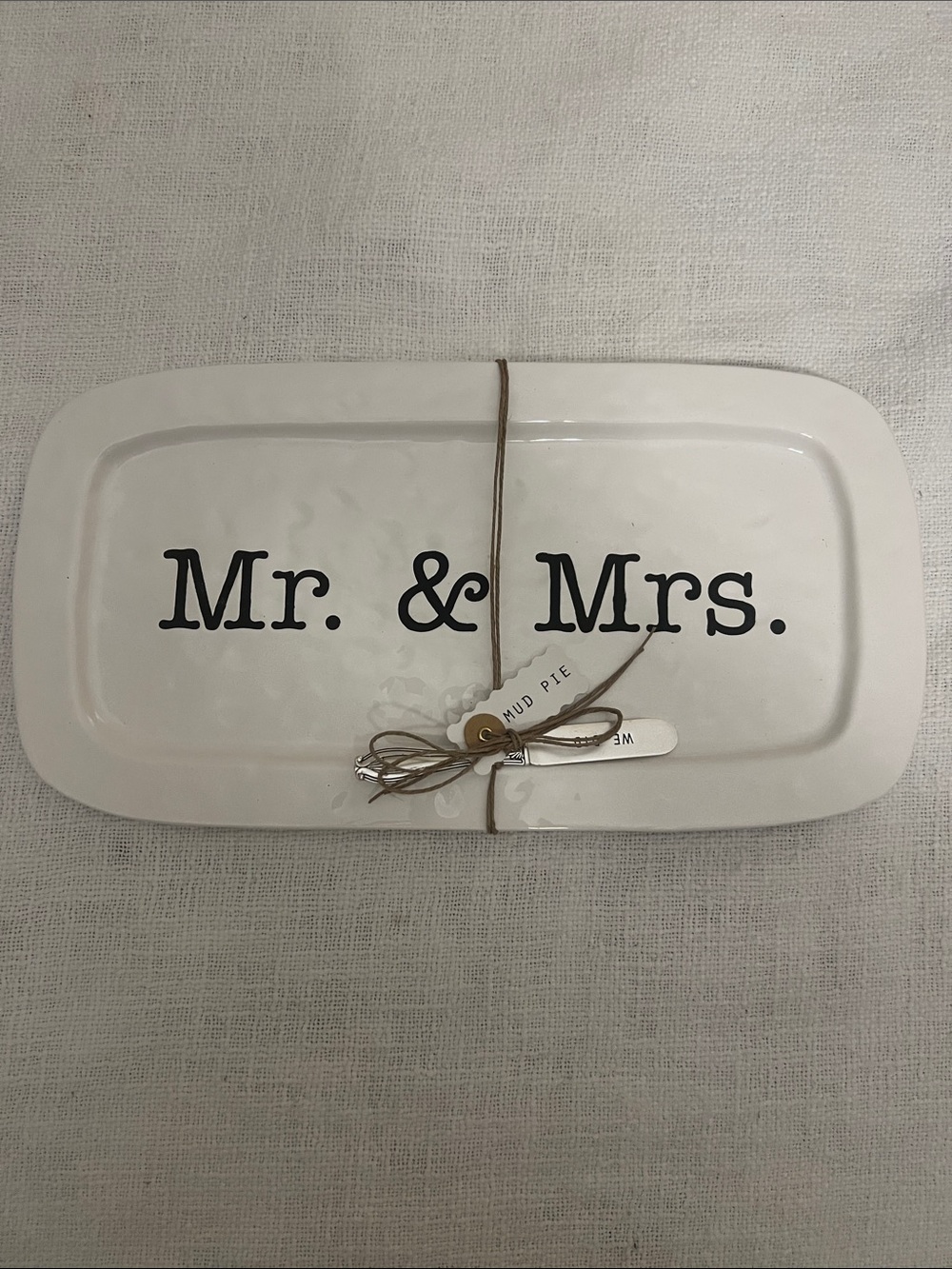 Mud Pie White Ceramic 'Mr. & Mrs.' Serving Platter - NWT 8in x 15in